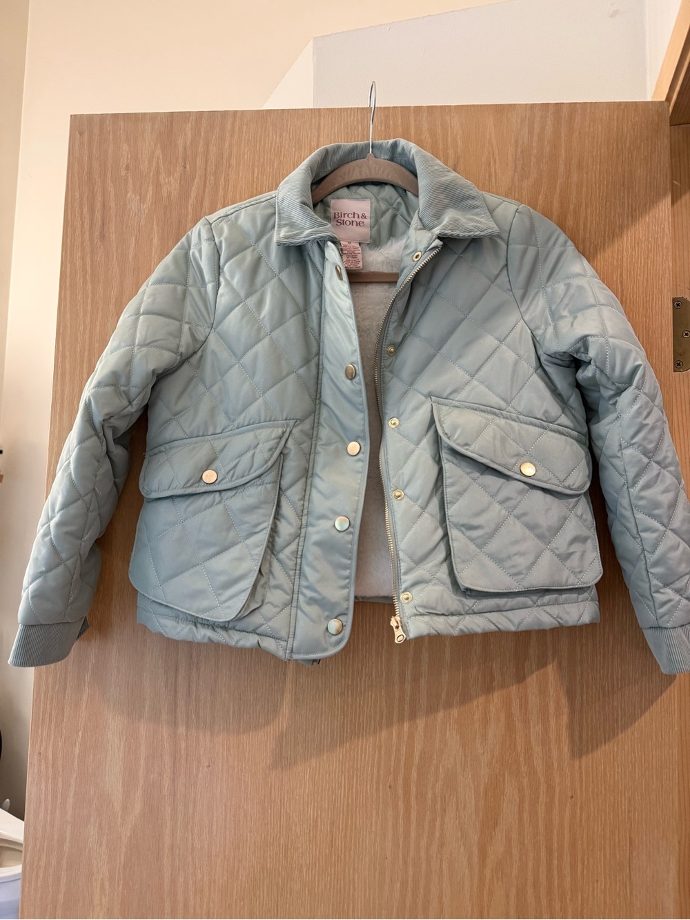 Girls' Light Blue Quilted Puffer Jacket with Snap Pockets - Burch & Stone